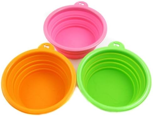 Silicone Pet Dog Expandable Collapsible Foldable Travel Bowl Dish Feeder - Color: Orange Green and Pink Set of 3 By Homefly