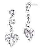 CZ Diamond Scrolled Heart Platinum Plated Drop Earrings
