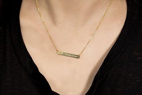 Silver Engraved Zodiac Personalized Bar Necklace - Zodiac Sign with Full Name for gifting, gift for birthday, LUVINMARK