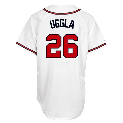 MLB Men's Atlanta Braves Dan Uggla White Home Short Sleeve 6 Button Synthetic Replica Baseball Jersey Big & Tall Spring 2012  (White, XXXX-Large)