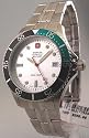 Wenger 79947 AquaGraph Men's Diver, Silver Dial, Green & Black Bezel with Stainless Bracelet