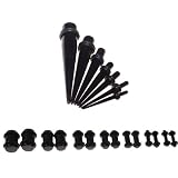 21 Piece Ear Taper Stretching Kit & Plug Set - 7pc Black Acrylic Ear Taper Stretching Kit 10g-00g & 14pc Black Acrylic UV Double O-Ring Plug Kit 10g-00g Ear Expander Set ~ Bodfx