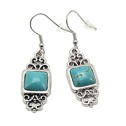 Burnish Silver Turquoise Drop Earrings Fashion Jewelry