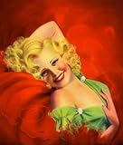 Pinup Calendar Illustration of a Blond Woman in a Green Dress by Billy De Vorss - 24