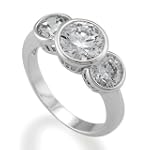 Sterling Silver Round Bezel Set Cubic Zirconia CZ 3-Stone Ring - Women's Engagement Wedding Ring