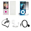 Premium Clear Soft Silicone Gel Skin Cover Case + Crystal Clear LCD Screen Protector + Wall Home/Travel Charger + Rapid Car Charger + USB Data Charge Sync Cable for Apple iPod Nano 5G, 5th Generation