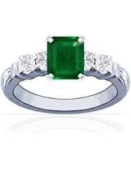 Platinum Emerald Cut Emerald Ring With Sidestones