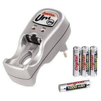 Hama - Energie Kit Accus et Chargeur - Chargeur secteur universel Duo - pour accus AAA/AA - NiCd/NiMh - 4 accus AAA 1000 mAh
