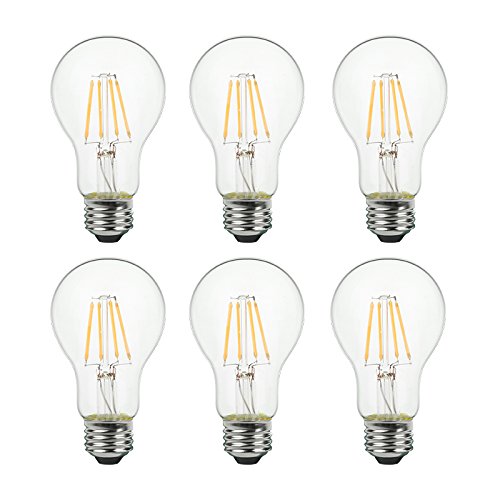 Thinklux Edison Style Filament LED A19 Light Bulb, 4 Watt, 40 Watt Equal, 2700K, Dimmable, E26 Base (Pack of 6)