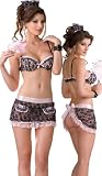 Sexy French Maid Lingerie Set - Bra, Skirt, Thong, Hat & Tickler