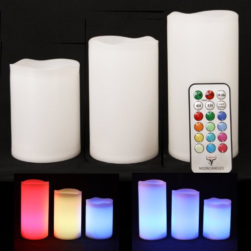 Fun Candles - ICS - 3 Weatherproof Outdoor and Indoor Color Changing LED Glowing Candles with Remote Control & Timer