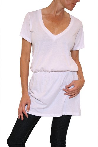 Women's LNA Deep V Elastic Waist Dress in White