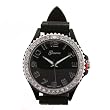 Black Silver Silicone Gel Ceramic Style Band Crystal Bezel Watch
