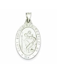 14K White Gold Polished and Satin St. Christopher Medal Pendant