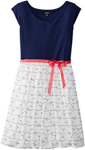 ZUNIE Girls 7-16 Cap Sleeve Knit To Chiffon Dress