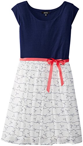 ZUNIE Girls 7-16 Cap Sleeve Knit To Chiffon Dress
