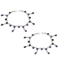 Valentines Gifts for Her Sterling Silver Amethyst Anklet Pair 9.5 Inches (ganklt049a)