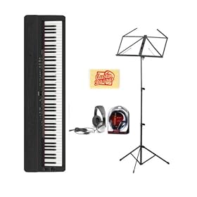 Yamaha P155B Black Digital Piano with Stagg SHP2300, MUS-A3BK Music Stand, and Dust Cloth