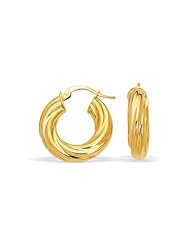 14K Yellow Gold Fancy Twist Hoop Earrings (7/8 inch Diameter)