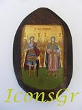 Wooden Greek Christian Orthodox Wood Icon of Archangels Michael and Gabriel /Mp0