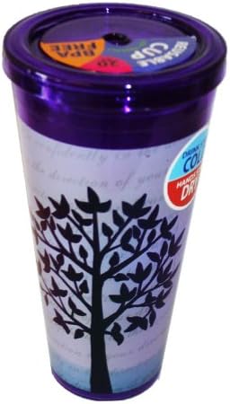 Double Walled Cup with Straw 20 Ounce (Purple Tree)