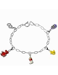 De Buman Sterling Silver Enamel Bear and Boots Charm Bracelet