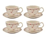 Gracie China Pink Petite Fleur Porcelain 7-Ounce Cup and Saucer, Set of 4
