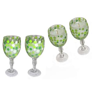 ArtisanStreet's Miniature Wine Goblet Candles in Shades of Green Dots. Set of 4. Hand...