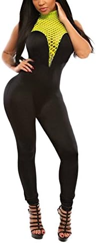 Keepinmind Women's High Neck Sleeveless Nightclub Skinny Jumpsuit Black M