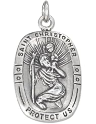Sterling Silver Antiqued St Christopher Medal Charm