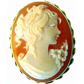 Romantica, Cameo Pin Pendant, Italian, Master Carved, 14k Yellow Gold Framed,... by cameos