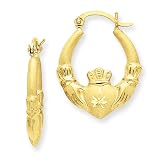 14k Polished & Satin Claddagh Hoop Earrings