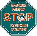 Miami Dolphins Plastic Stop Sign "Danger Ahead Dolphins Country"
