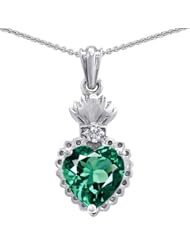 Genuine TRUE LOVE (tm) 925 Sterling Silver Flaming Heart Protection Simulated Emerald Pendant