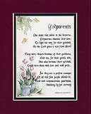 Godparents touching 8x10 poem, double-matted in burgundy over dark green.