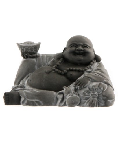 Black & Grey Sitting Happy Buddha Statue