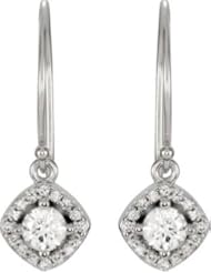 Jewelplus 14K White 5/8 ct tw Diamond Halo-Styled Dangle Earrings with Cushion Frame Pair
