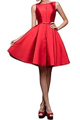 Satin Bateau Neck Above the Knee Short Lace-Up Prom Dress/Party Dress/Mini Dress 