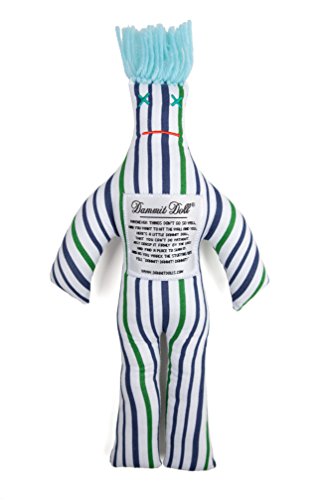 Dammit Doll - Classic Dammit Doll - Champs De Tournesols - Kelly Green & Navy Stripes , Blue Hair - Stress Relief, Gag Gift