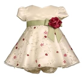 Bonnie Jean Baby/Infant 3M-9M 2-Piece IVORY RED GREEN SEQUINE EMBROIDERED SHEER OVERLAY Special Occasion Wedding Flower Girl Holiday Party Dress