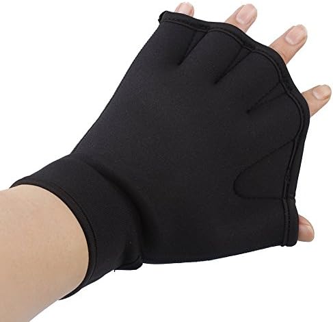 Almatess Water Resistance Training Fingerless Webbed Swim Gloves Made of High Quality Neoprene and Lycra Black [Large]
