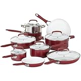 WearEver C943SF Pure Living Nonstick Ceramic Coating PTFE / PFOA Free Dishwasher Safe Cookware set, 15-Piece, Red