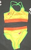 Girls 2 PC Orange/Yellow Color Block Tankini Swimsuit w/Applique
