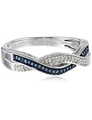 Sterling Silver Blue and White Diamond Twist Ring (1/10 cttw, I-J Color, I2-I3 Clarity)