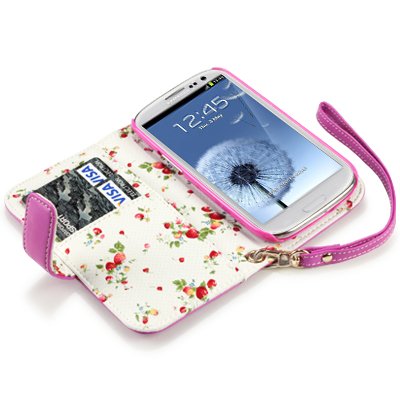 Samsung i9300 Galaxy S3 Premium PU Leather Wallet Case with Floral Interior (Pink) Samsung i9300 Galaxy S3 Premium PU Leather Wallet Case with Floral Interior (Pink)