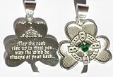 Sterling Silver Shamrock & Irish Celtic Cross Trinity Emerald green cz Pendant