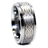 9mm Tungsten Silver Celtic Mens Wedding Rings Engagement Fashion Bands Sizes 4-17 Available