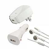 Skque 3 ACCESSORIES COMBO INCLUDE RAPID USB HOME WALL CHARGER+ USB CAR CHARGER WITH LED CHARGING INDICATOR NEW EARPHONE /W MIC FOR APPLE IPOD TOUCH 4G 4TH GENERATION