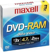4.7GB Rewritable DVD-RAM Disc for Video, 3 Pack