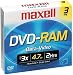 4.7GB Rewritable DVD-RAM Disc for Video, 3 Pack